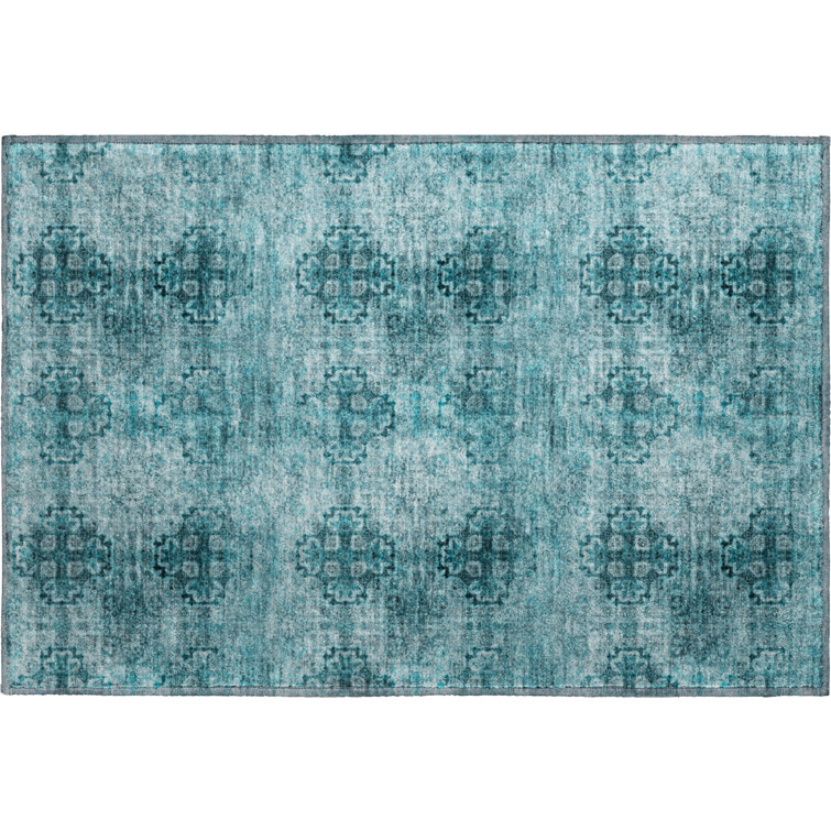 Premium Machine Washable Cerrito AMF557 Teal Rug