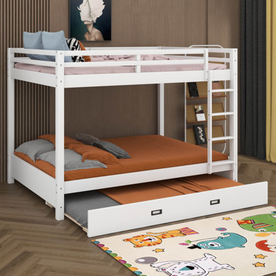Lit superposé grand sur grand avec lit gigogne, structure de lit superposé en bois massif avec échelle et garde-corps pour enfants, adolescents, adultes