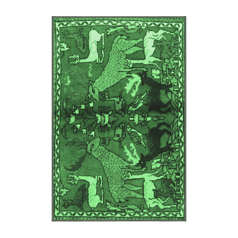 Tapis vert / gris / noir en laine et polyester tissé à la machine Dean-Alexander, Rectangle 7 pi x 9 pi