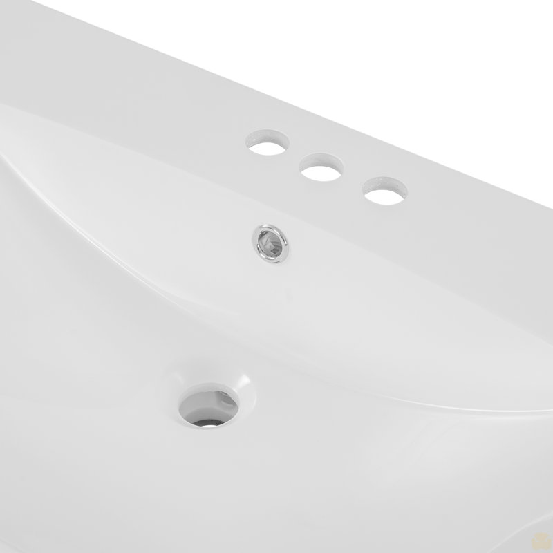 Plateau de meuble-lavabo simple 36 po avec lavabo blanc, 3 trous de robinet, céramique, 36"