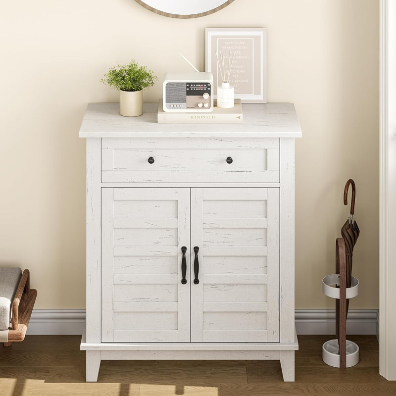 Armoire de rangement Farmhouse, tablette réglable à 3 niveaux, Blanc
