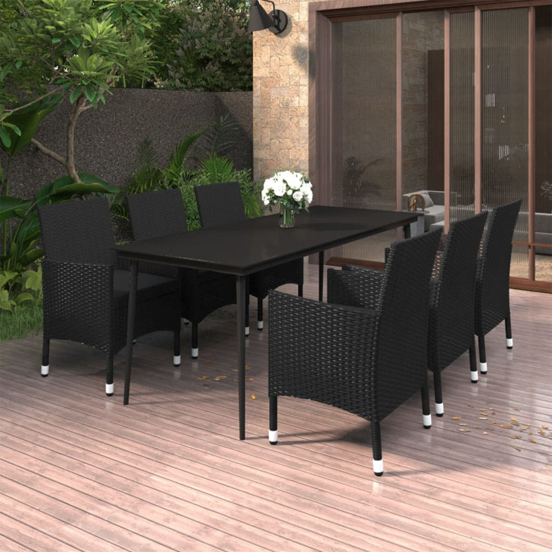 Nikaila Rectangular 8 - Person 78.7" Long Dining Set with Cushions, 6, Black