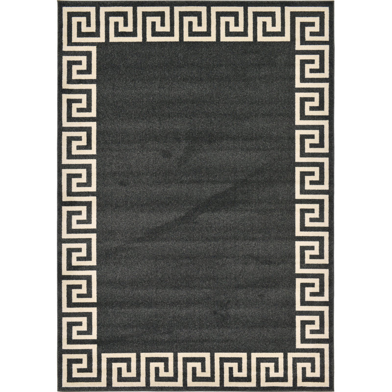 Tapis gris anthracite et beige tissé au métier mécanique Balabak, Rectangle 7 pi 1 po x 10 pi