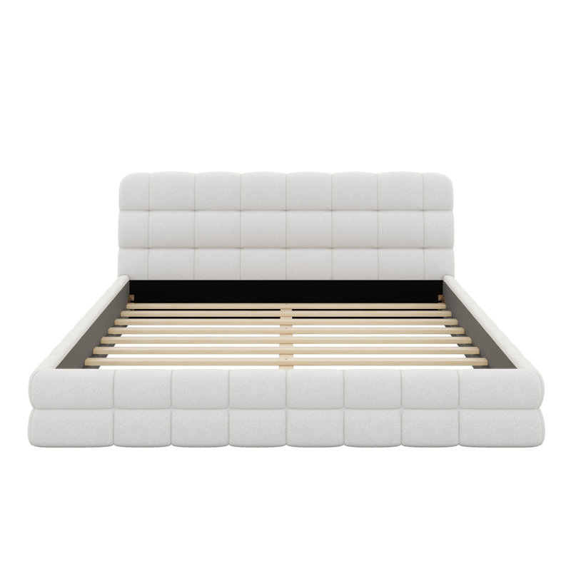 Lit plateforme en tissu d'ameublement, Blanc