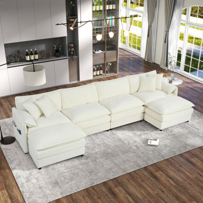 Spacious U-shaped Chenille Sofas, Modern Beige Living Room Furniture