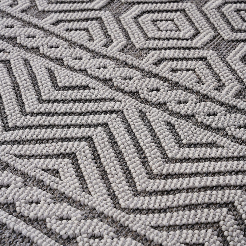 4x6 Loom & Grey/white Geometric Indoor/outdoor Area Rug - Enhancement, Stain , Non-shedding, Pet-, Medium Pile, , Effortless Maintenance Affirmation Stylish Option, ,