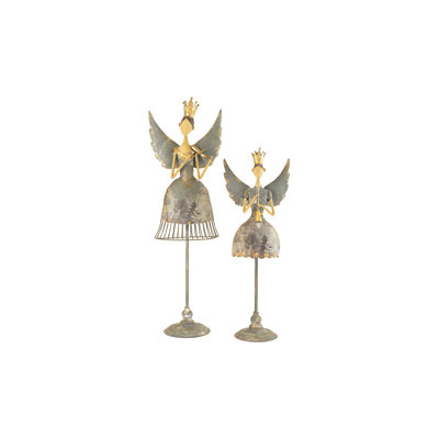 Kalalou Metal Angels Playing Musical Instruments, 31.5" H Distressed Gray with Gold Accents, Set of 2