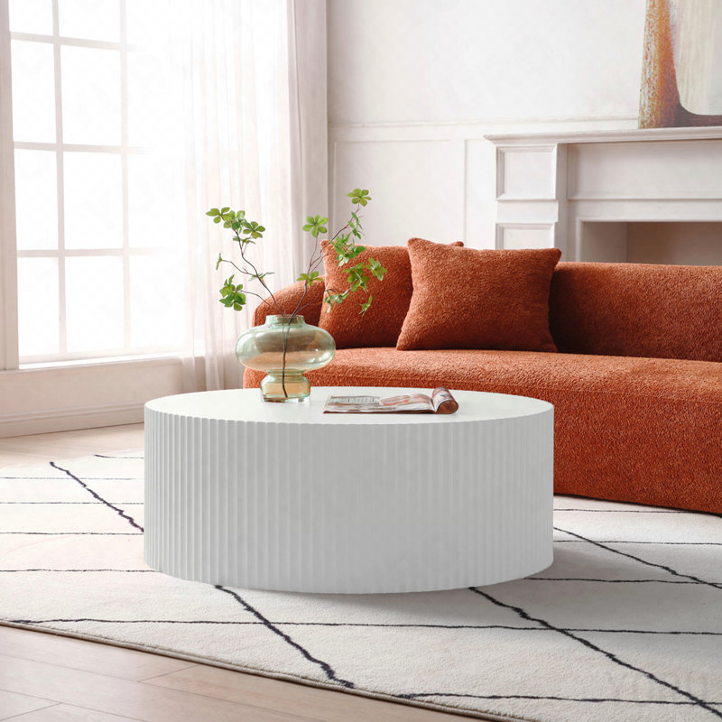 Table basse ronde 35,43 po - Fabrication artisanale - blanc, White