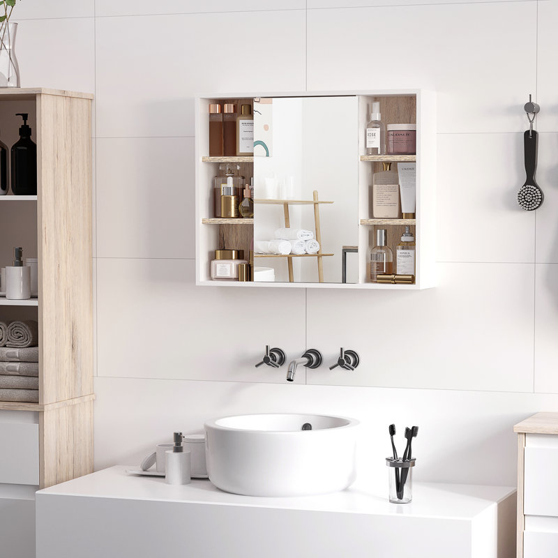60mm W 49.4mm H Surface Framed Medicine Cabinet Mirror 6 Fixed