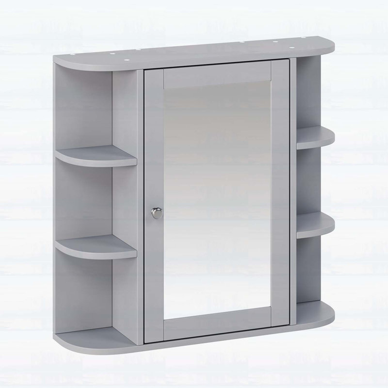 Bathroom Wall Storage Cabinet with Mirror,Adjustable Shelves,and Open Compartments for Efficient Organization, Gray