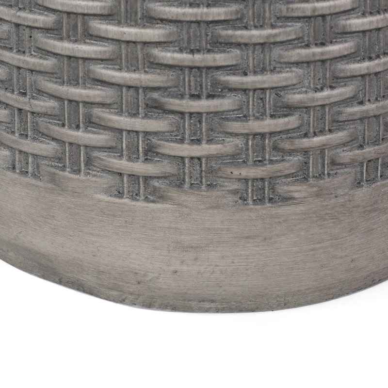 Fashionable Deck End Table - Lightweight Concrete Build, Basket Weave Style, No Assembly Contemporary Patio Concrete, Touch, Hassle