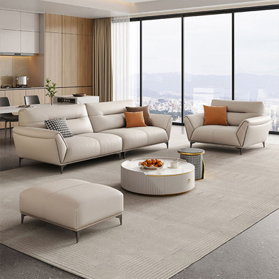 Khaki Genuine Leather 3 - Piece Living Room Set by Latitude Run