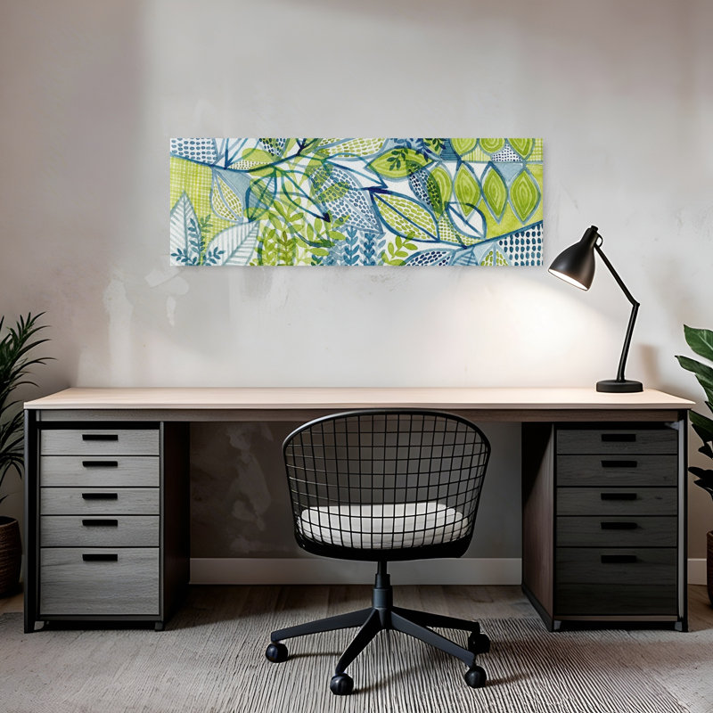 «Serene Botanical Leaves», paysage abstrait, art mural, H 12 po x l 36 po