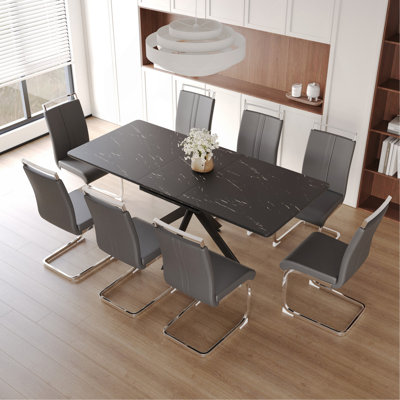 Ensemble de table de salle à manger 62,4 "extensible 78,15" pour 6 à 8 personnes pour la salle à manger, chaise de salle à manger rembourrée en forme de C et sans accoudoirs et très grande table de salle à manger avec pieds en métal