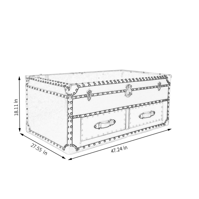 Table basse industrielle avec cadre en bois, H 18,11 po x L 47,24 po x l 27,55 po