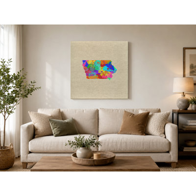 Iowa State Map Watercolor Splash — Square Canvas Wall Art