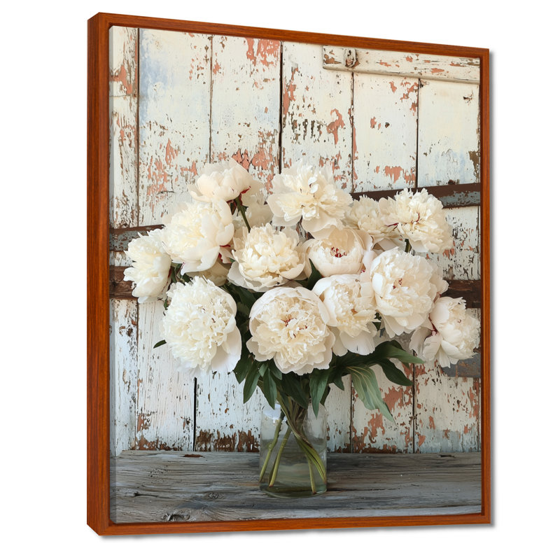 Photo pivoines par la grange laitière I - pivoines, reproduction d'art sur toile, H 40 po x l 30 po, Brun