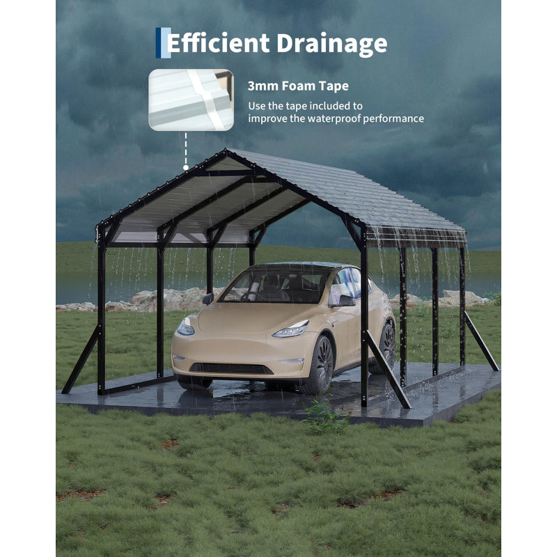 Permanent Metal Carport Kit - 10x15 FT with Reinforced Frame and Steel Roof for All-Weather Use, Shelter for Bass Boats, Sedans and Tractors