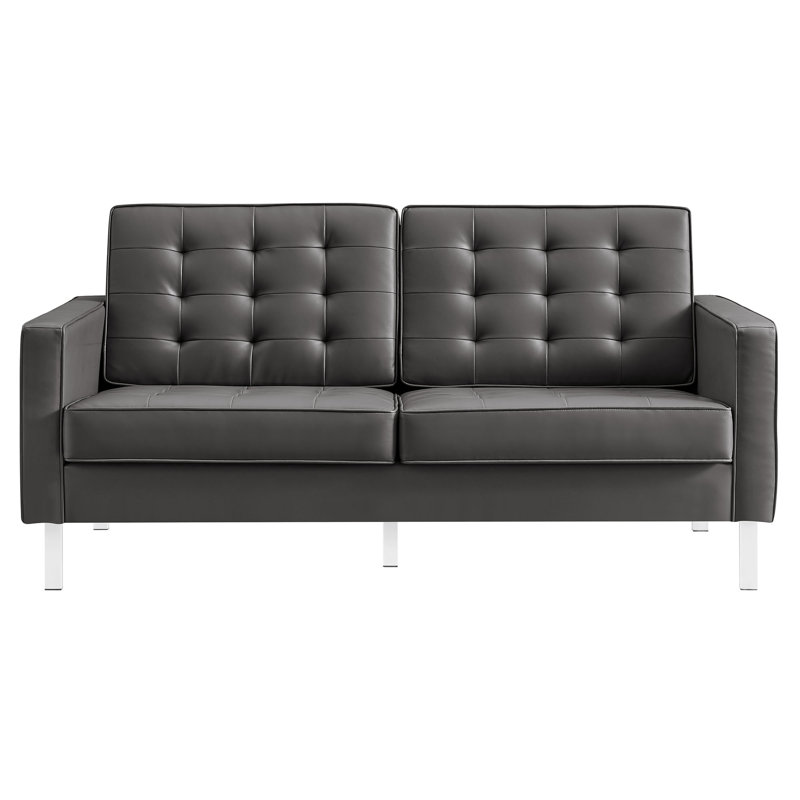 Loft Tufted Vegan Leather Loveseat, Faux Leather Gray