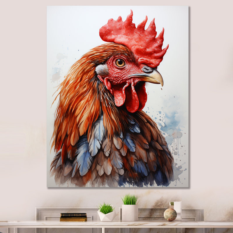 «Keady Abstract Rooster Portrait», reproduction sur toile, H 32 po x l 24 po x P 1 po, Toile tendue