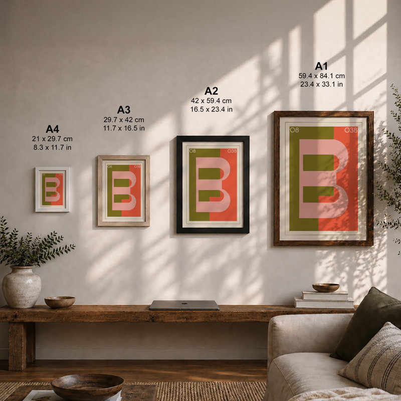 Letter B In Pink Geometric - Print, Unframed, A3 - 42.0 x 29.7 cm