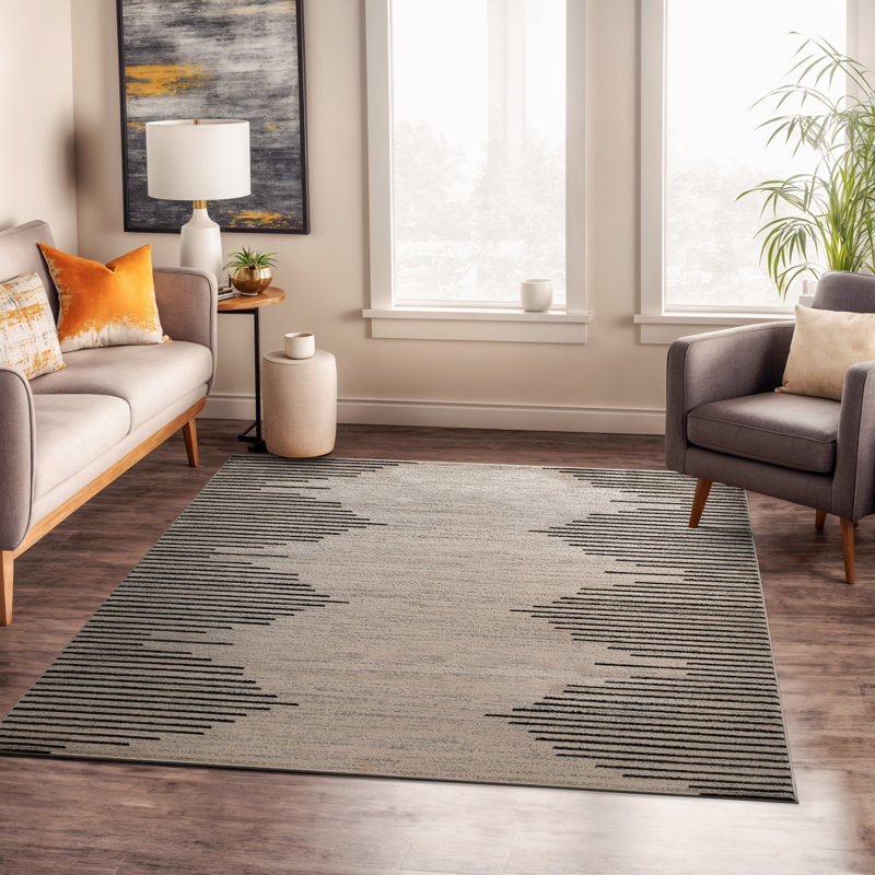 Tapis crème / noir Damarcus, Carré 6 pi 6 po, Cream