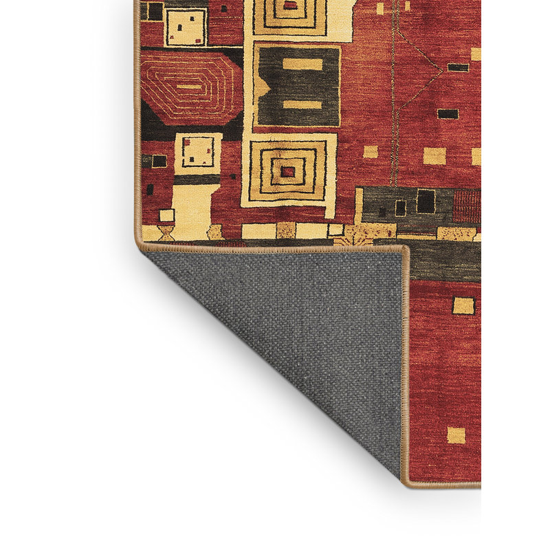 Tapis oriental tissé à la machine Planell en beige / rouge / vert, Rectangle 8 pi x 10 pi