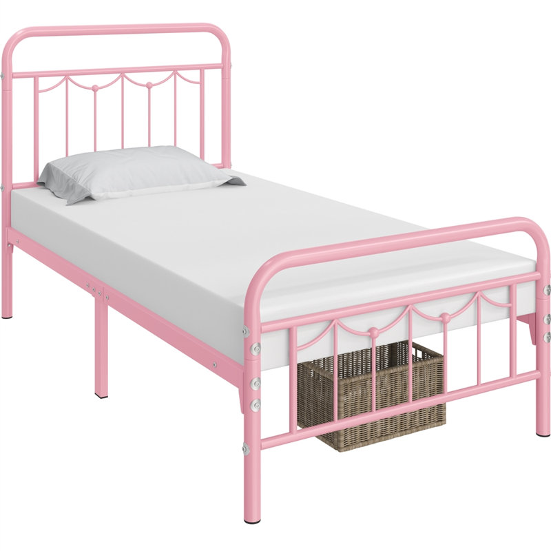 Dravin Metal Platform Bed Frame with Vintage Headboard and Footboard, Queen, White