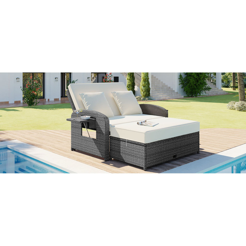 Lit de jour inclinable pour 2 personnes avec dossier et coussins réglables, Blanc / gris