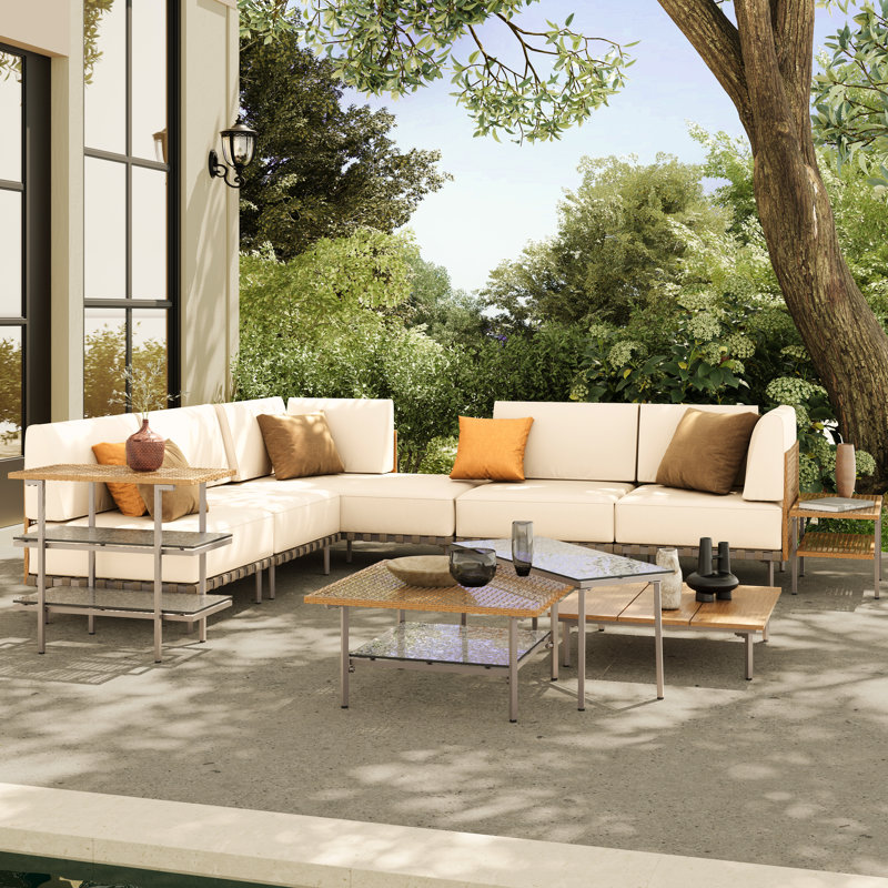 Janski 5 - Person Outdoor Sectional Seating Group with Cushions, Beige