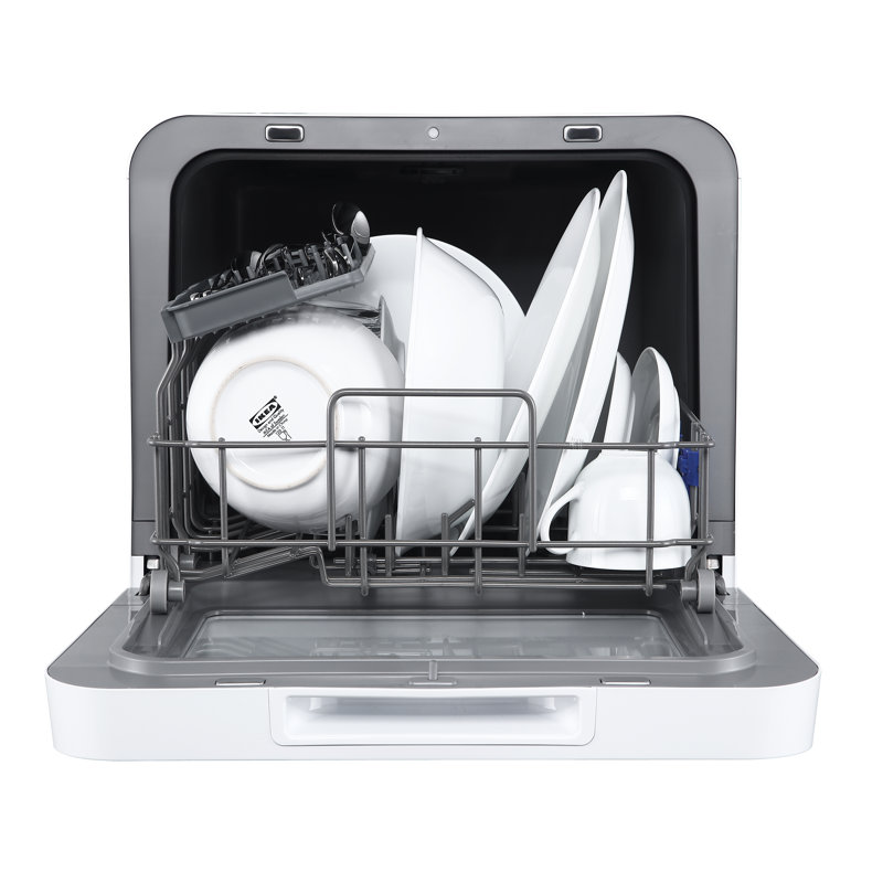 Compact White Portable Countertop Dishwasher with Built-In Water Tank