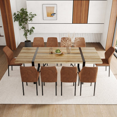 87 Inch Wood Dining Table Set With PU Leather Upholstered Dining Chair