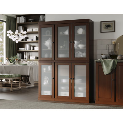 100% Solid Wood 48.5" Pantry Cabinet with Frosted Glass Doors, 2-Drawers and Adjustable Shelves