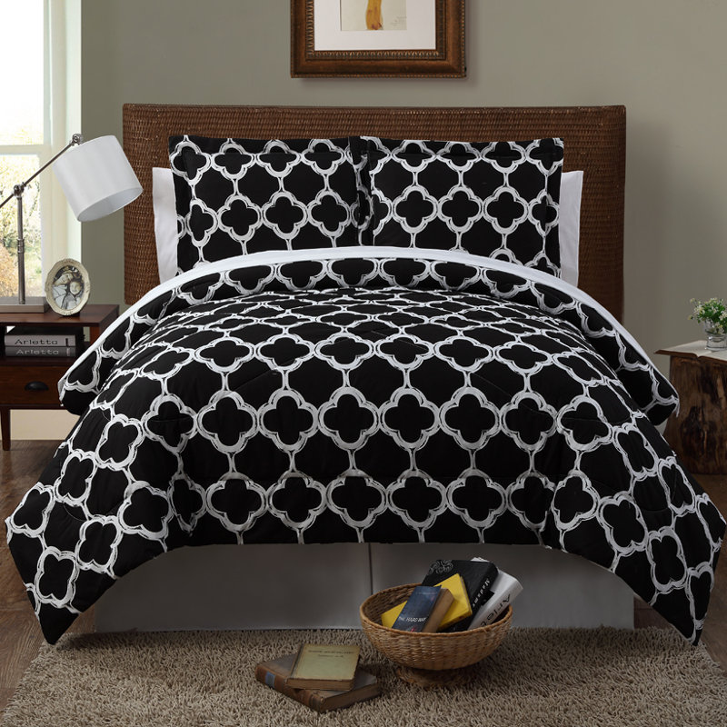 Dehaan Polyester Geometric Shapes Comforter, Black/White, King Comforter + 6 Additional Pieces