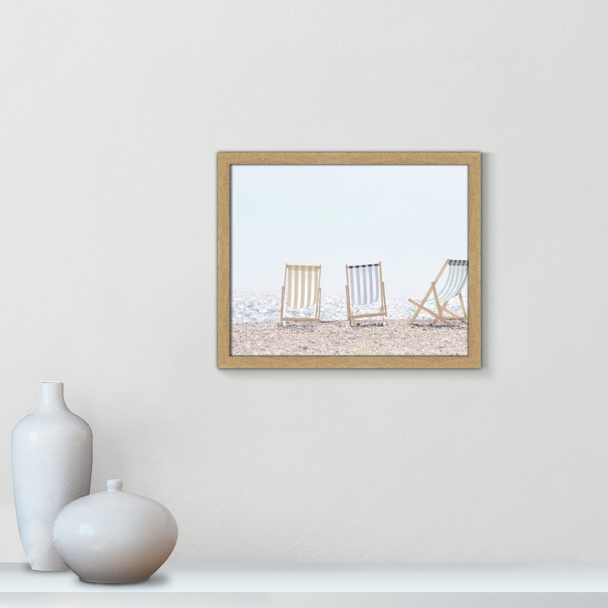 Beach Chairs Framed On Paper by Leah Straatsma Print, 16" H x 19" W x 1.25" D, Natural