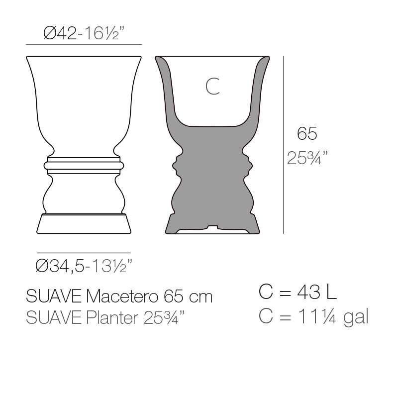 Suave Resin Pot Planter, 25.75" H x 16.5" W x 16.5" D