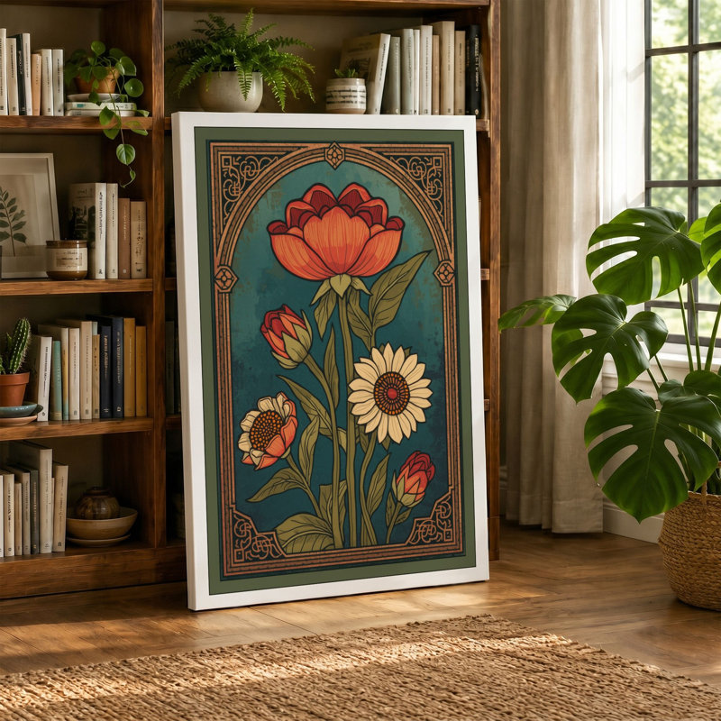 Study with Border Botanical - Wrapped Canvas, 36x24 - 91.4 x 61.0 cm, Terracotta Border