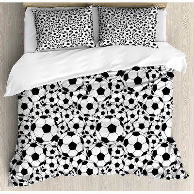 Ambesonne Soccer Duvet Cover Set, Monochrome Balls Boys, Calking, Black White -  nev_50537_calking