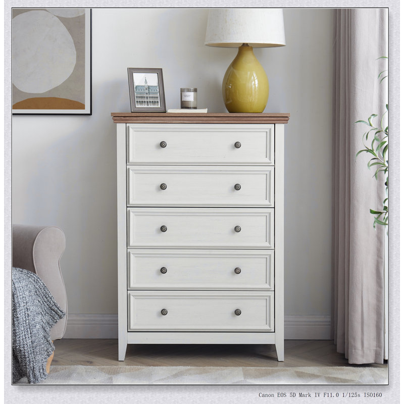 Commode moderne à 5 tiroirs avec rangement spacieux, glissières lisses et sécurité anti-basculement pour l'organisation du salon