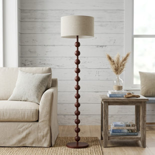 Lampe sur pied à intensité variable avec abat-jour tambour en tissu et télécommande