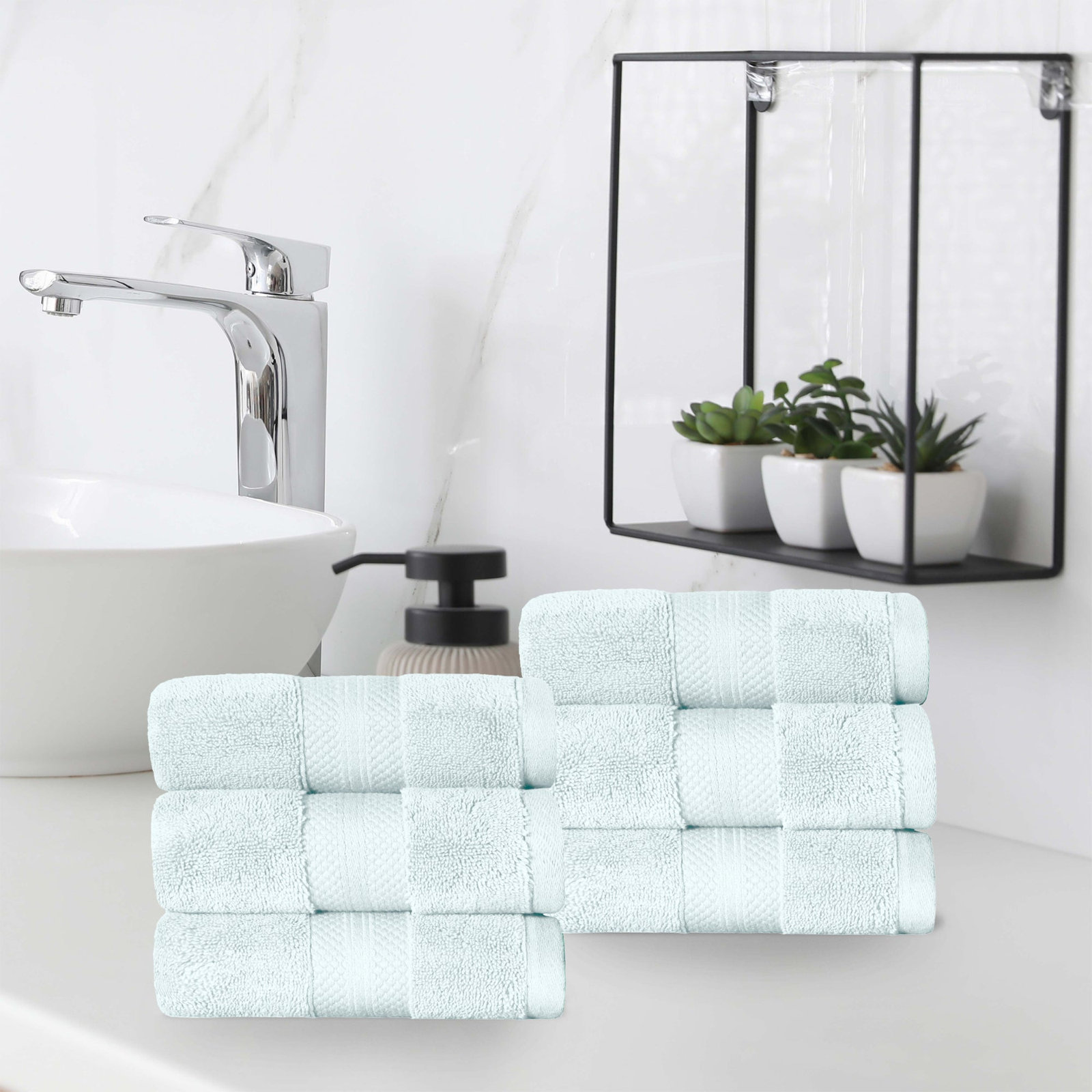 Finnian Turkish Cotton Bath Towel, Dusty Aqua, Hand Towels - 6 Pack