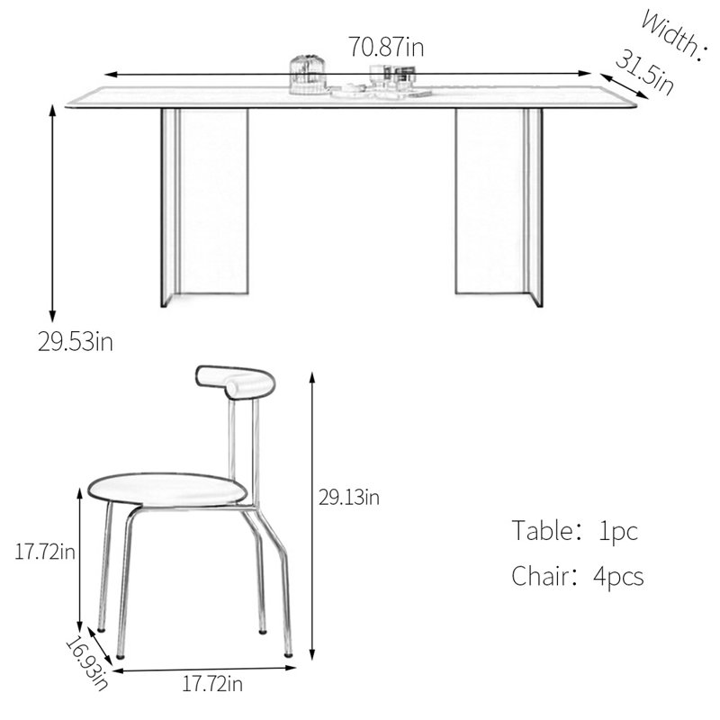 Ensemble de table de salle à manger Vintage, H 29,53 po x L 70,87 po x l 31,5 po