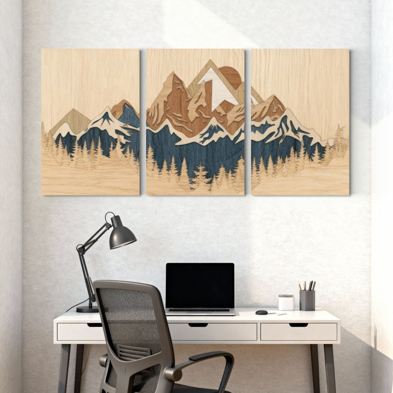 «Landscape & Nature Mountain Range Forest Reflection», ensemble de 3 impressions sur toile, H 18 po x l 36 po