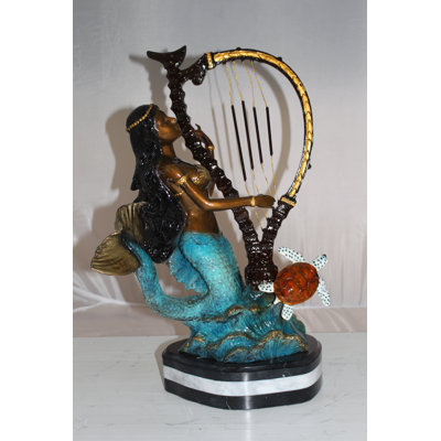 Heng Mermaid Play Harp Statue