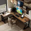 Bureau brun en bois massif en forme de L-108678446-108678450