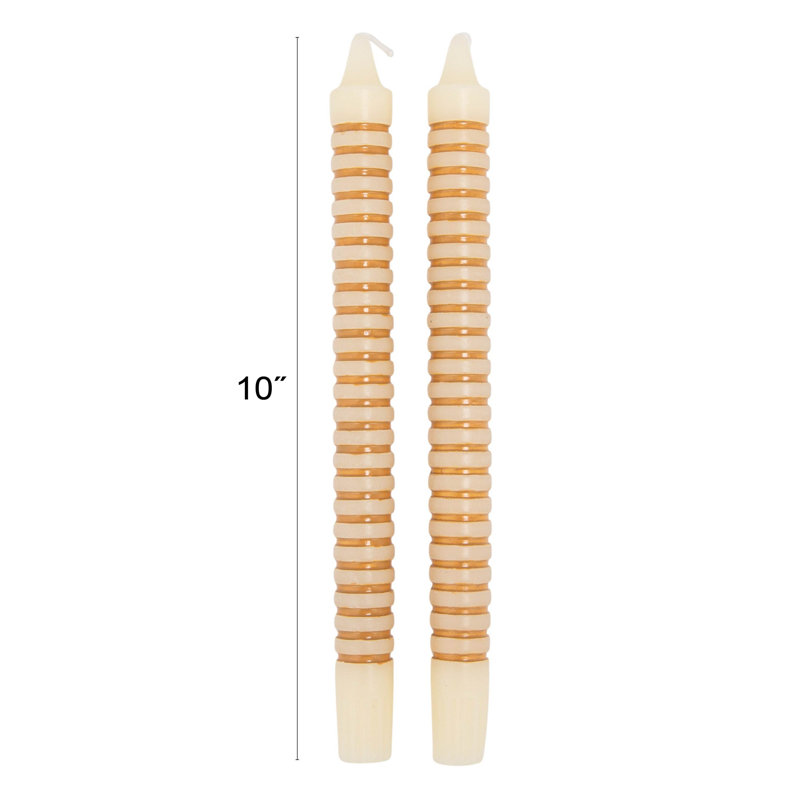 Unscented Horizontal-Striped Taper Candles In Box, Beige