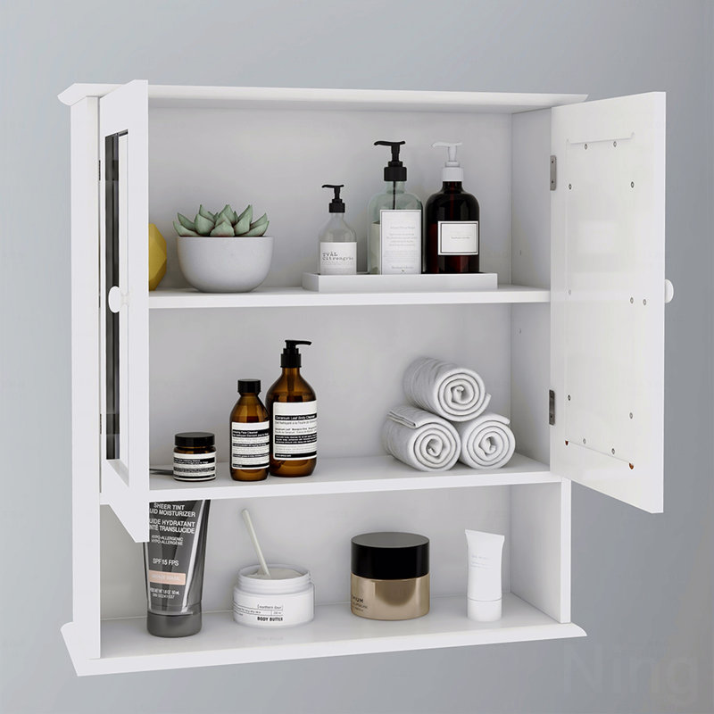 Armoire murale de salle de bain avec portes et tablettes à miroir Doule