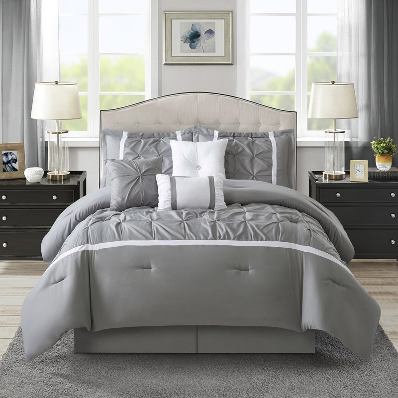 Ensemble d'édredon en microfibre 7 pièces Elena, Édredon de très grande taille et 6 pièces suppl, Gris