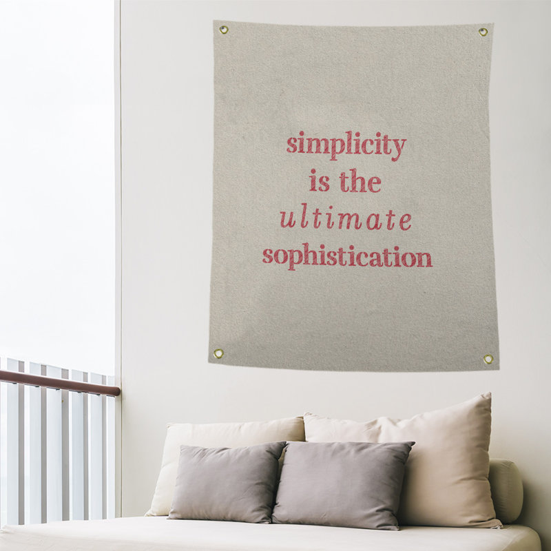 Tapisserie à citation simple et sophistiquée en polyester, Blanc / Rouge, H 80 po x l 59 po