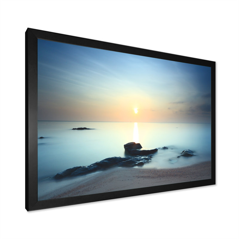 Seascape Sunset Dramacti - reproduction de cadre flottant sur toile, H 12 po x l 20 po x P 1 po, Cadre d'angle fermé noir